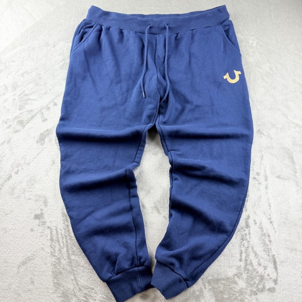 True Religion Men's XL Navy Blue Gold Horseshoe Logo Jogger Sweatpants XL/TG